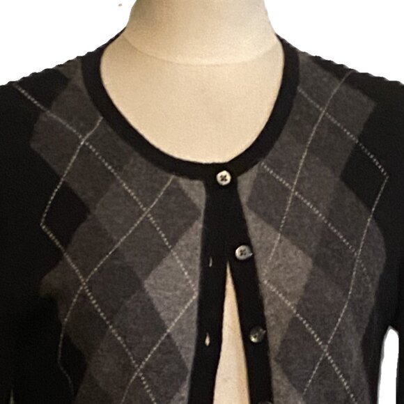 EUC APT 9 Black Argyle Cashmere Cardigan Sweater sz M - Picture 3 of 7